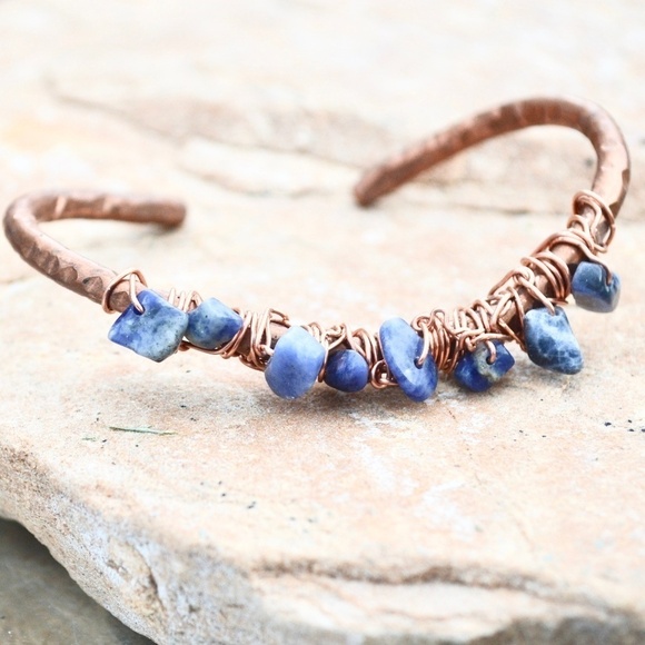 Sodalite Gemstone Wrapped Copper Cuff Bracelet - Picture 5 of 8